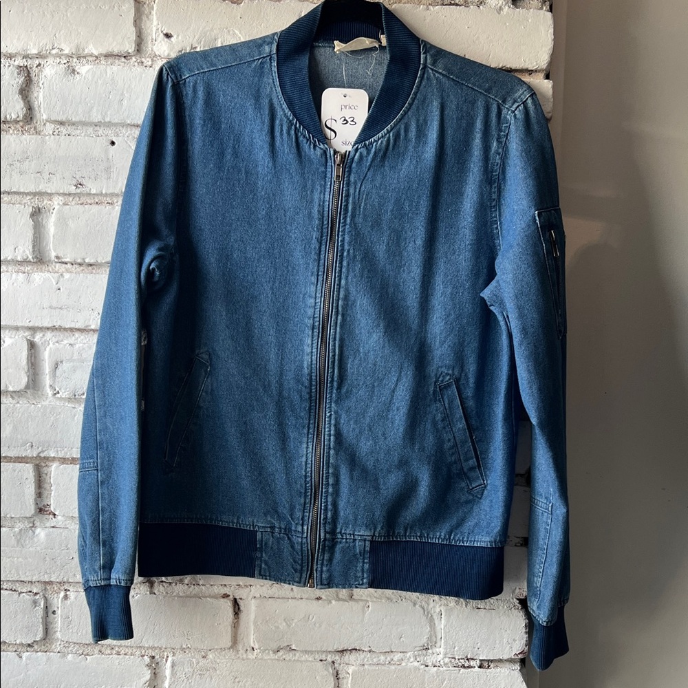 Denim Bomber Jacket in Medium Blue lightweight spring jacket rd style - Picture 1 of 12